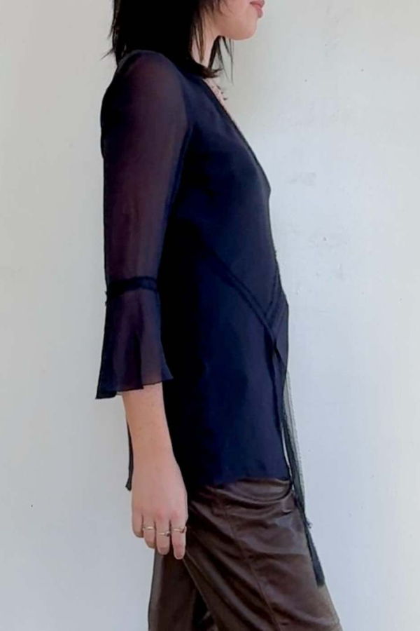 Vintage Navy Silk Chiffon Layered Minidress Dress