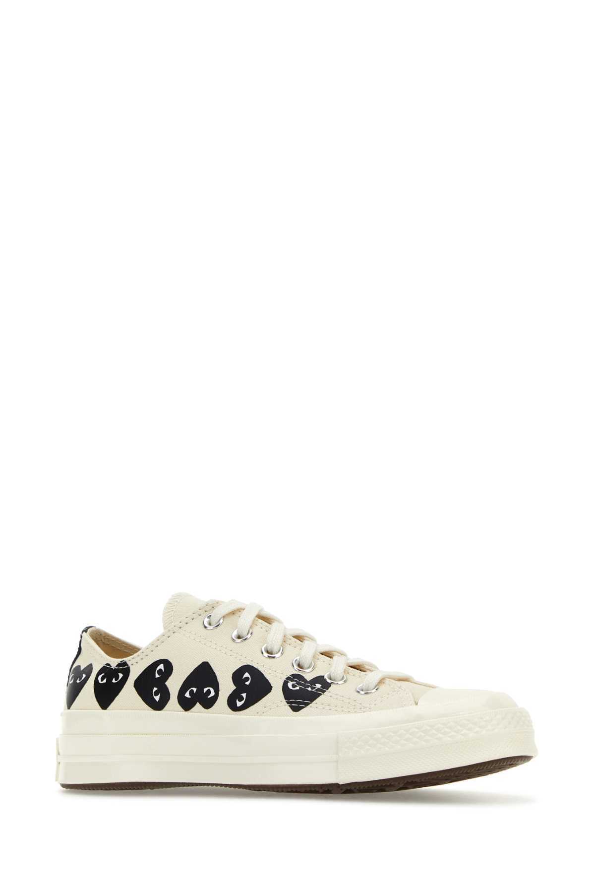 Comme des Garçons PLAY x Converse Ivory Canvas Sneakers - White - Image 2 of 2