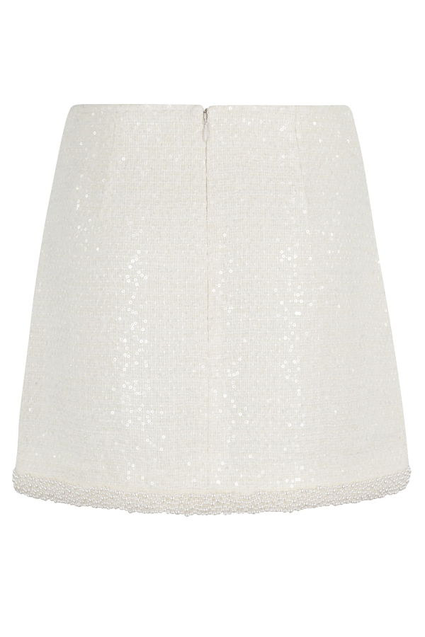 Self-Portrait Boucle Pearl Trim Mini Skirt - Cream