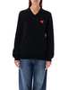 Comme des Garçons PLAY Red Heart Patch V-neck Sweater - Black - Thumbnail 1