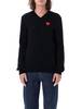 Comme des Garçons PLAY Red Heart Patch V-neck Sweater - Black - Thumbnail 4