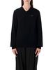 Comme des Garçons PLAY Wool V-Neck Sweater With Black Heart And Crystals - Black - Thumbnail 1