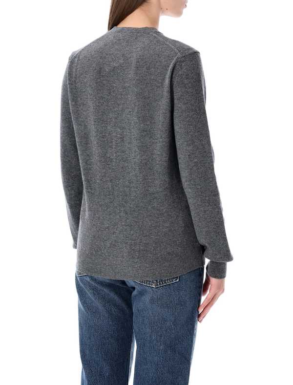 Comme des Garons PLAY Wool Cardigan With Red Crystal Heart Cardigan - Gray