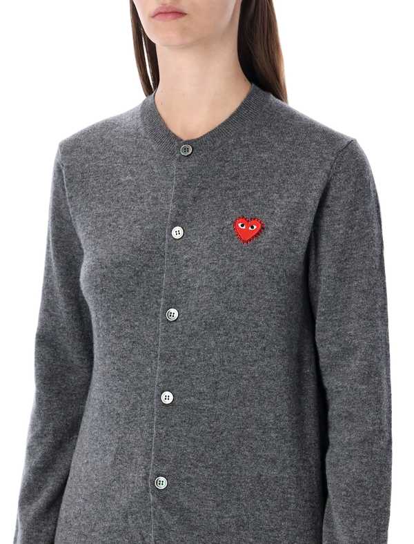 Comme des Garons PLAY Wool Cardigan With Red Crystal Heart Cardigan - Gray
