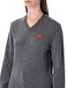 Comme des Garçons PLAY Wool V-neck Sweater With Red Heart And Crystals Sweater - Gray - Thumbnail 3