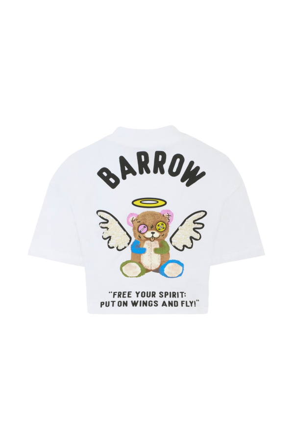 KIDS Barrow Crop T-Shirt with Bear - White