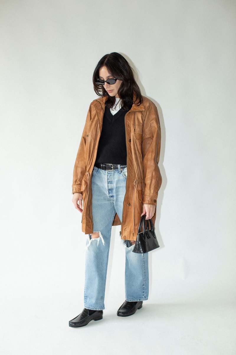 Vintage 80s Leather Jacket - Tan