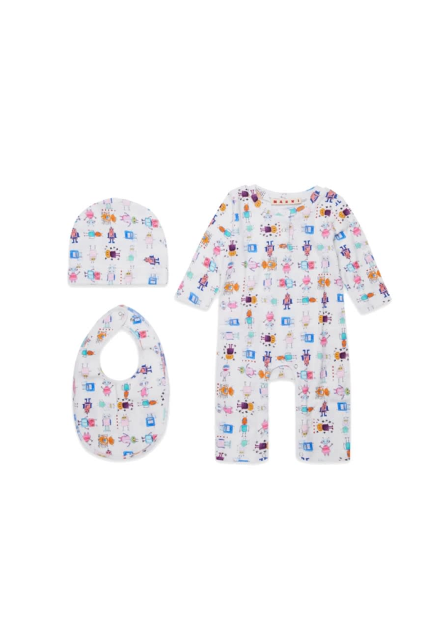 Marni Romper Kit With Bib And Hat Bodysuit Set - White