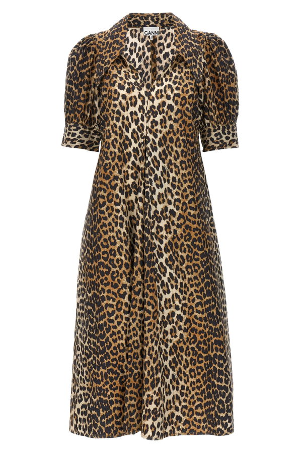 Ganni Animal Print Midi Dress - Multicolor