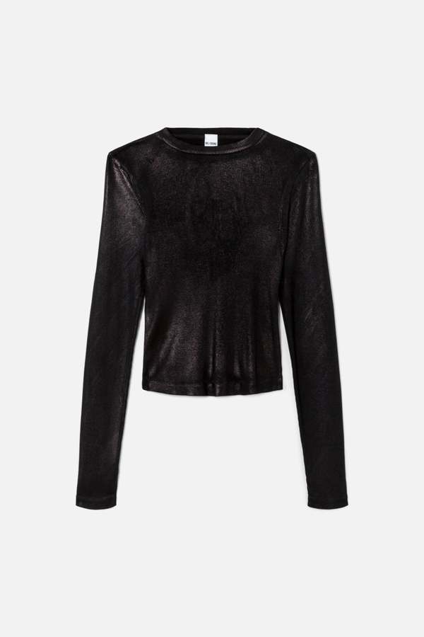 RE/DONE 90s Foil Baby Long Sleeve Top - Black Foil