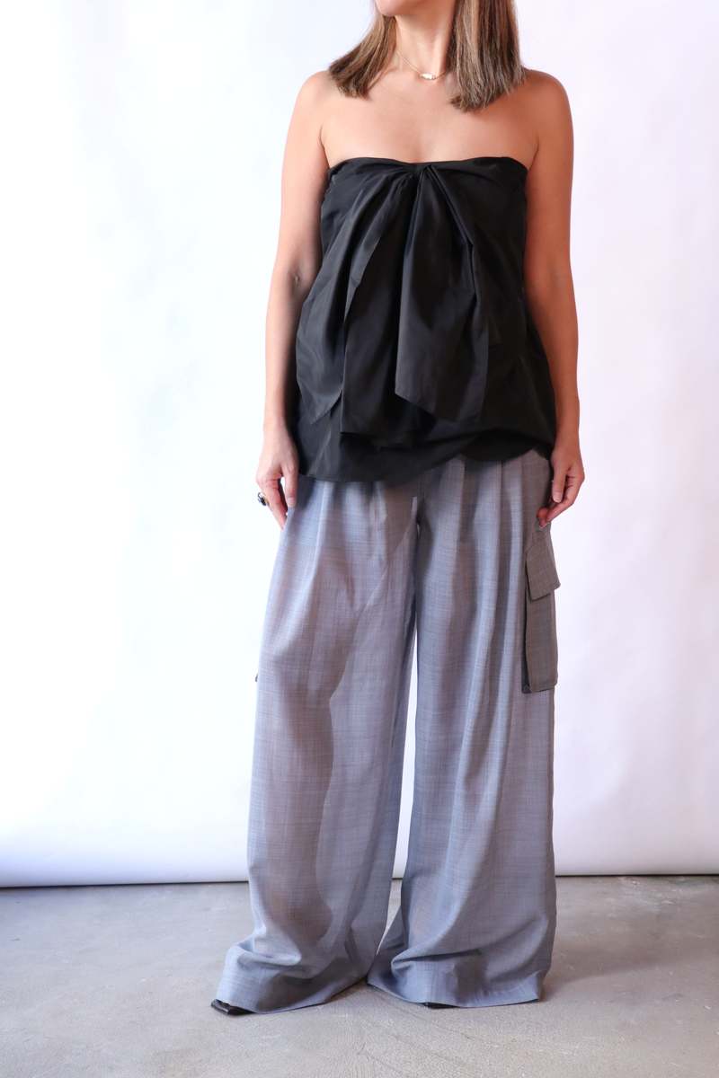 Tibi Sheer Wool Gauze Triple Pleat Pant - Heather Grey