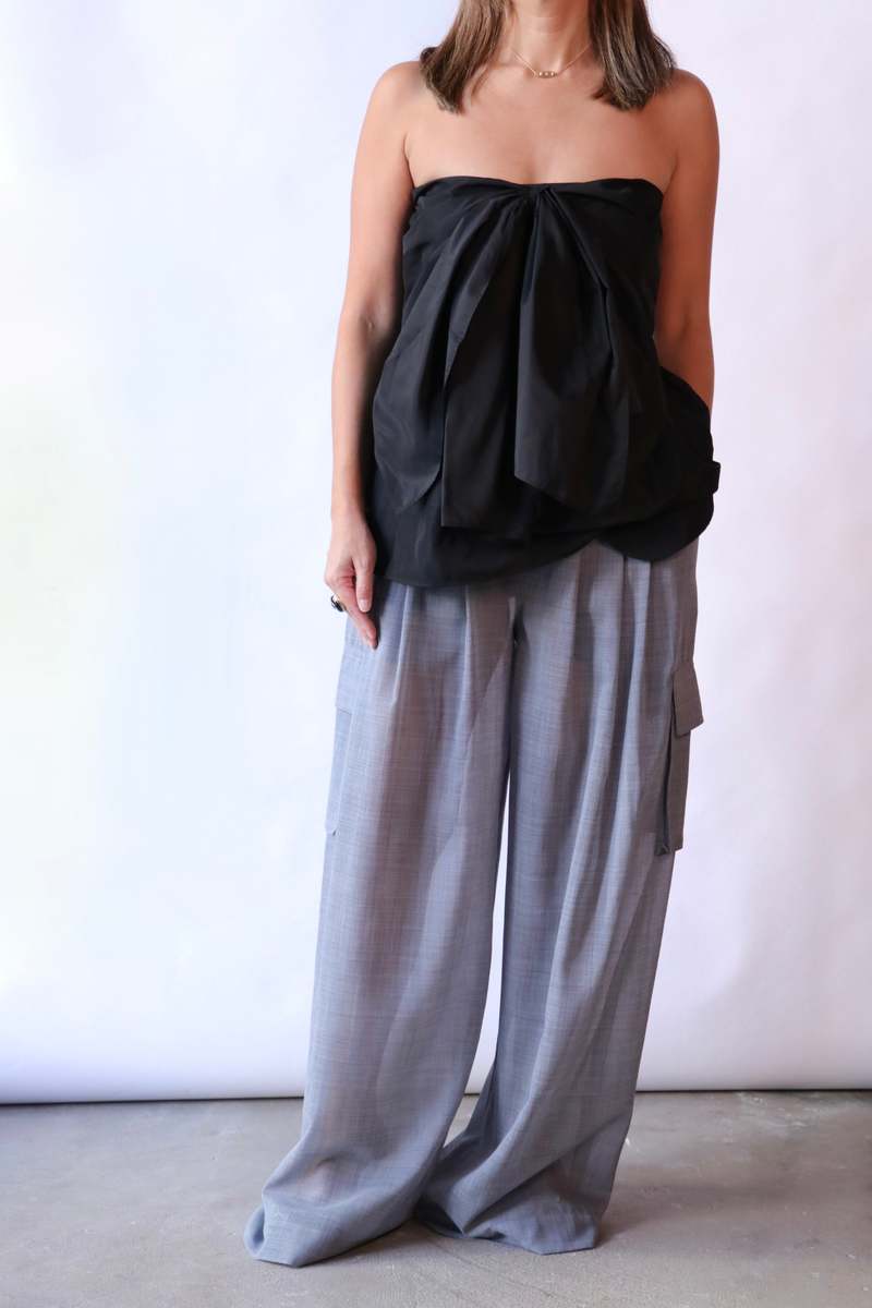 Tibi Sheer Wool Gauze Triple Pleat Pant - Heather Grey