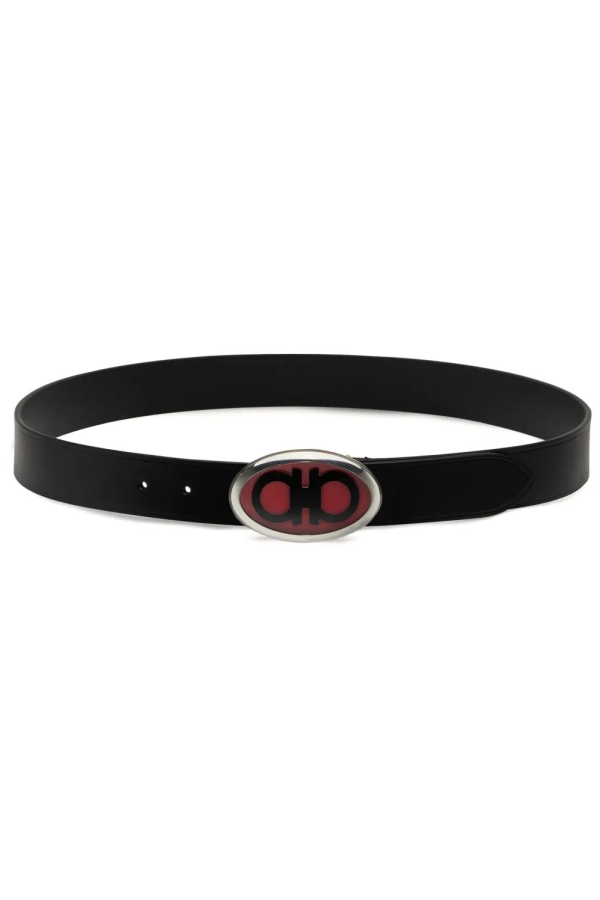 Ferragamo Oval Gancini Buckle Leather Belt - Black