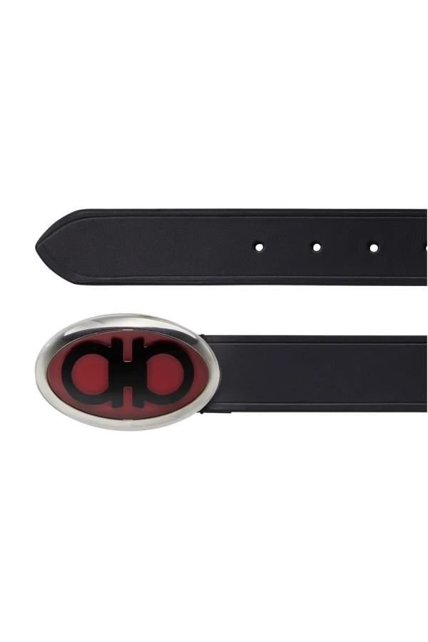 Ferragamo Oval Gancini Buckle Leather Belt - Black