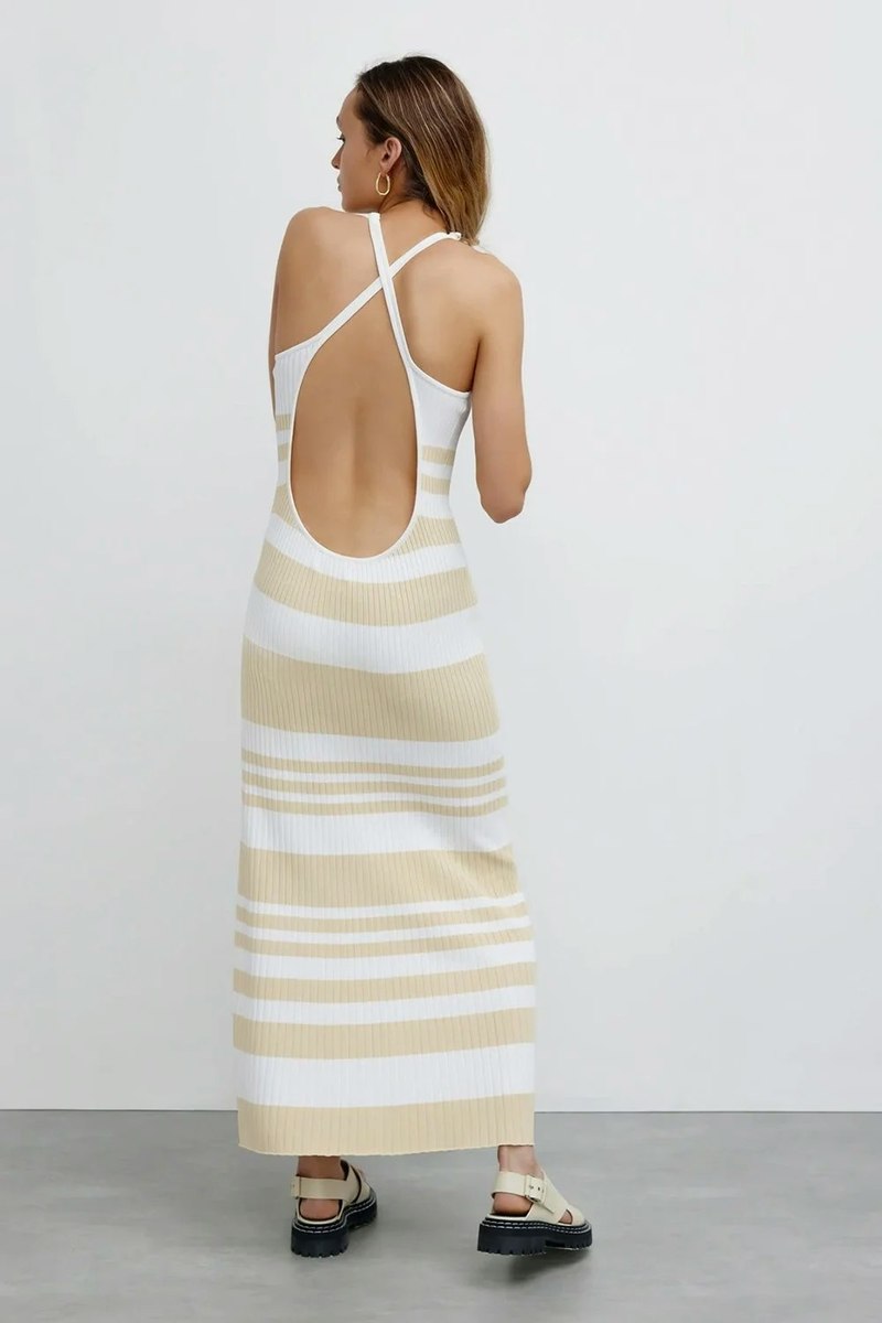 Significant Other Sage Dress - Almond/Cream Stripe