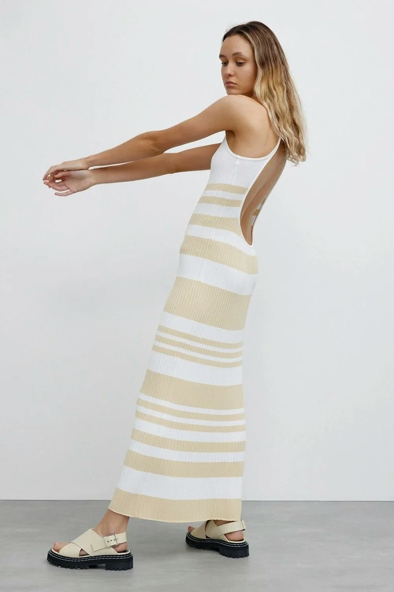Significant Other Sage Dress - Almond/Cream Stripe