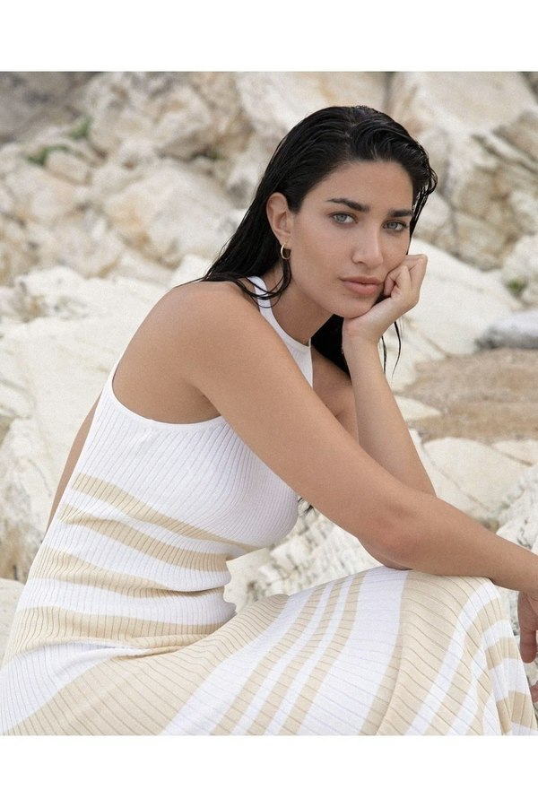 Significant Other Sage Dress - Almond/Cream Stripe