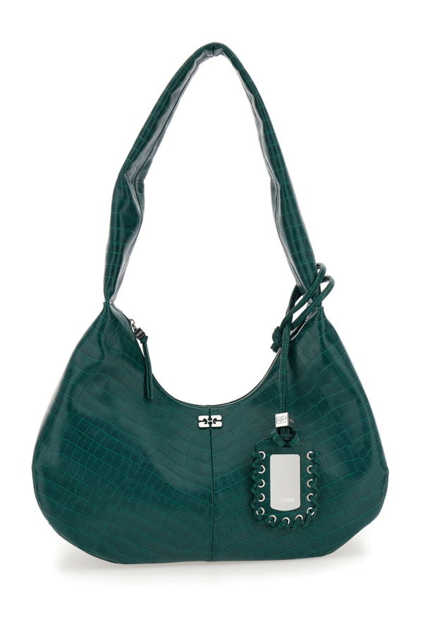 Ganni Bou Bag Hobo Medium Croco Bag - Green