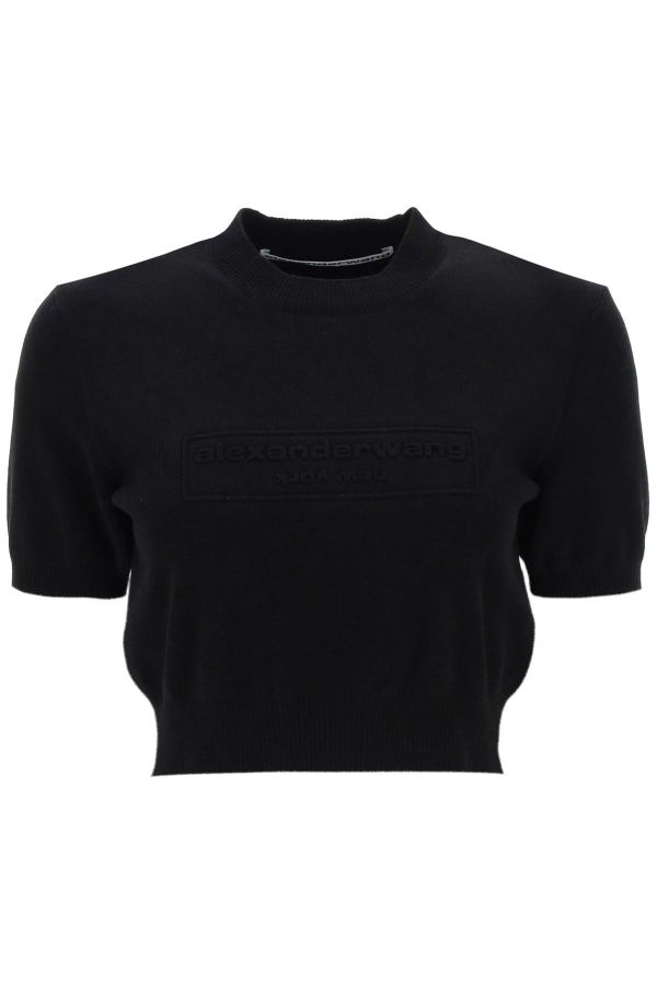 ALEXANDER WANG Cropped Crew Neck Sweater - Black