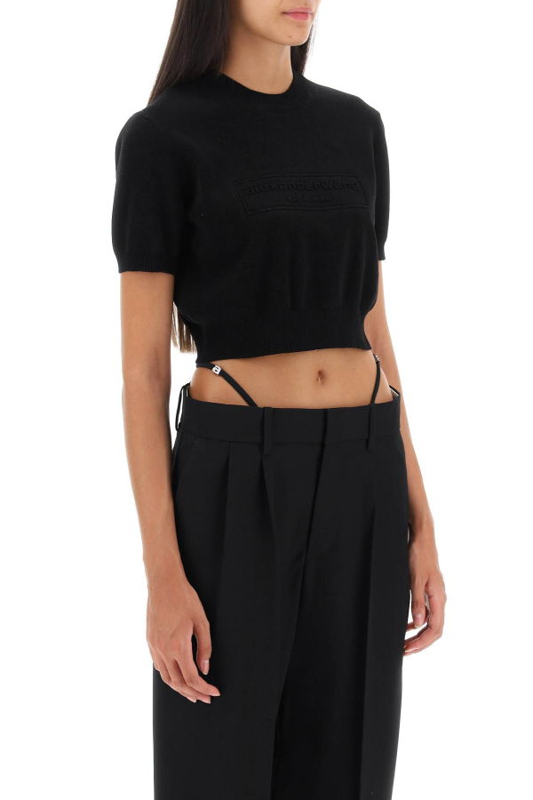 ALEXANDER WANG Cropped Crew Neck Sweater - Black