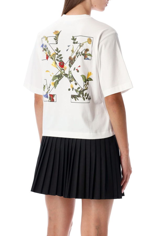 Off-White Flowers Boxy Cotton Logo T-Shirt - White Black