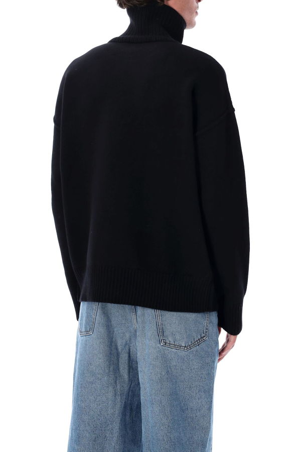 Ami Alexandre Mattiussi Ami Paris Wool Ami De Coeur Turtleneck Sweater - Black Red