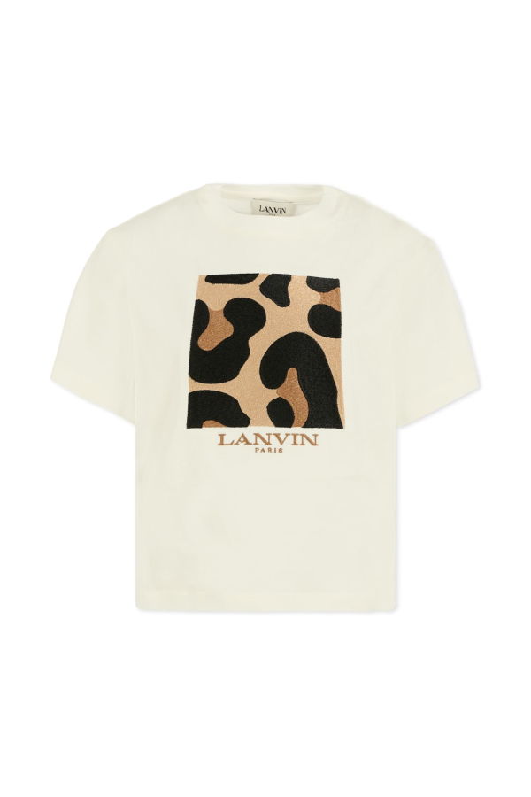 KIDS Lanvin Ivory T-Shirt With Leopard Print - Ivory