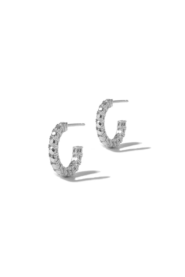 Coldframe Silver Diamond Tennis Hoop Earrings - Silver Diamond