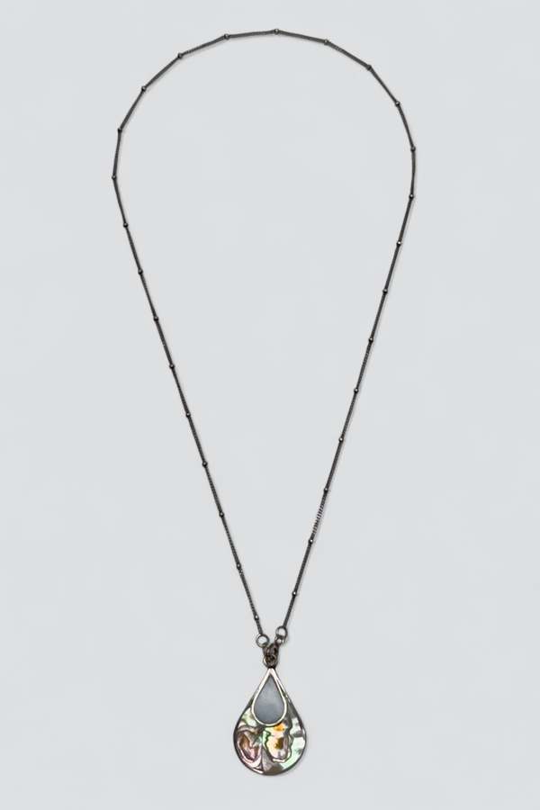 Vintage Abalone Teardrop Pendant Necklace - Sterling Silver