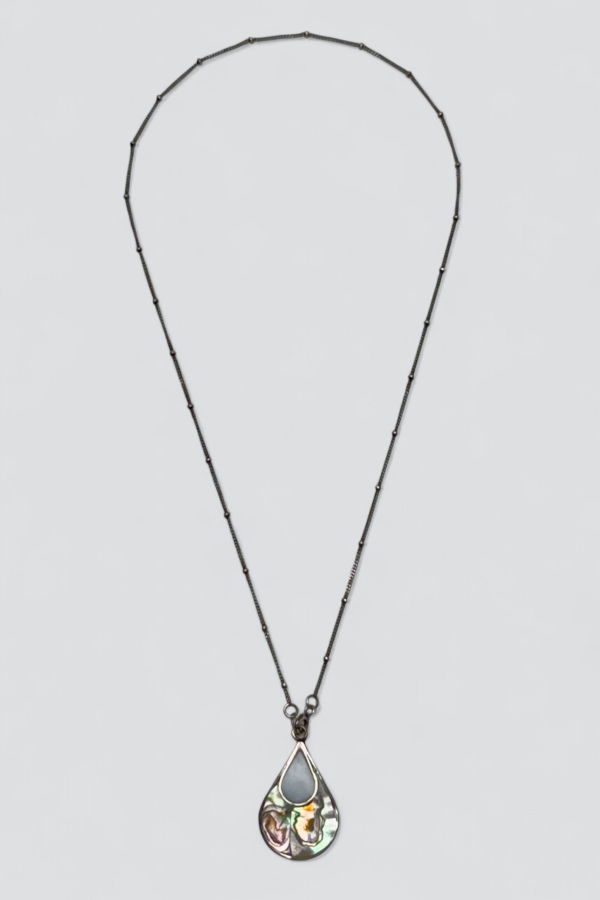 Vintage Abalone Teardrop Pendant Necklace - Sterling Silver