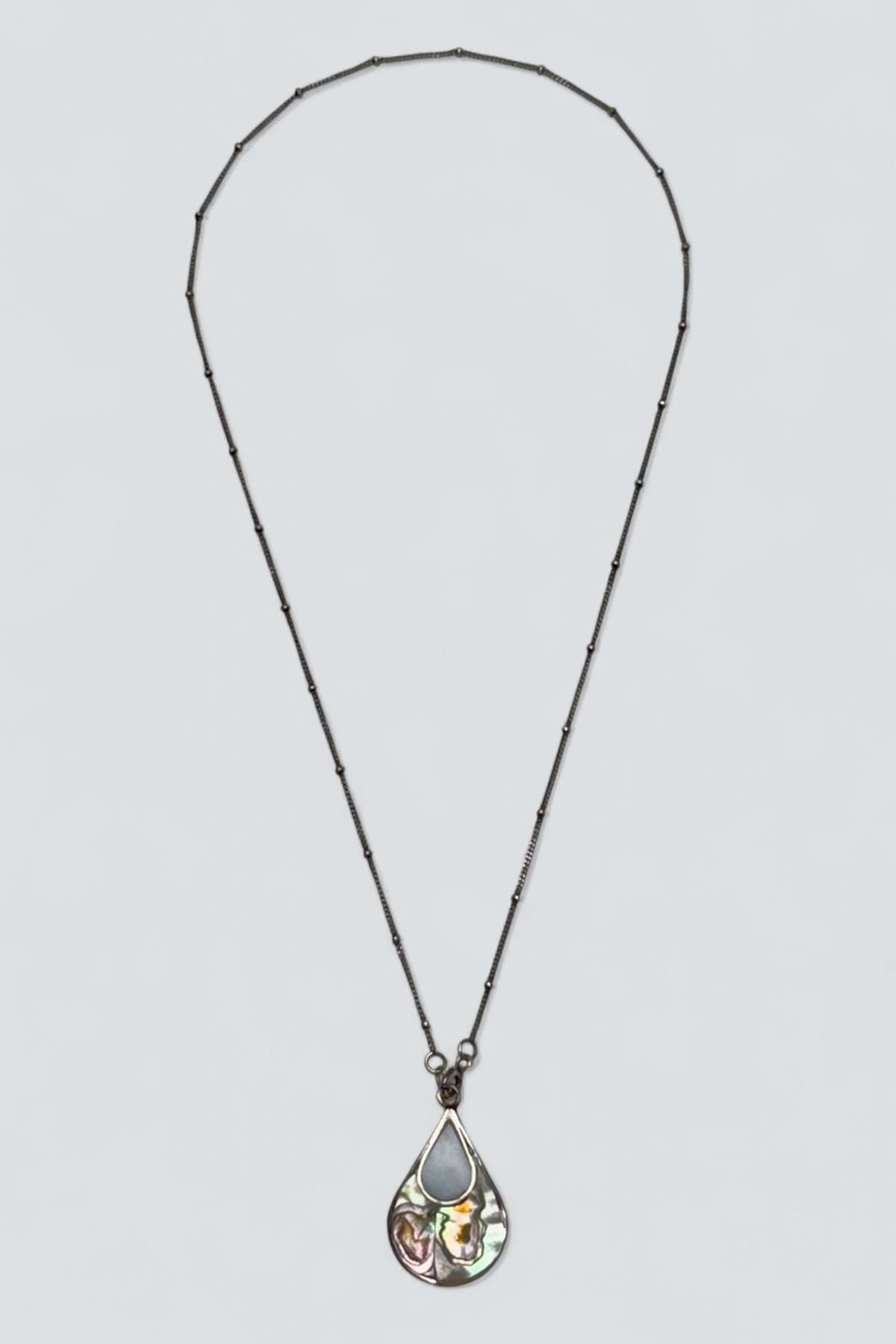 Vintage Abalone Teardrop Pendant Necklace - Sterling Silver - Image 1 of 2