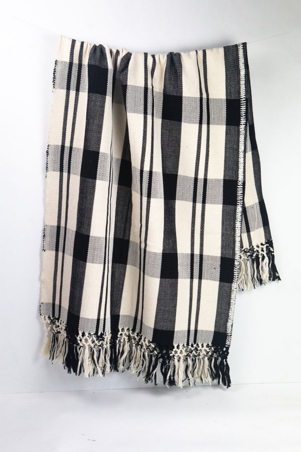 Archive New York Cecilia Striped Cotton Throw Blanket - Black/White