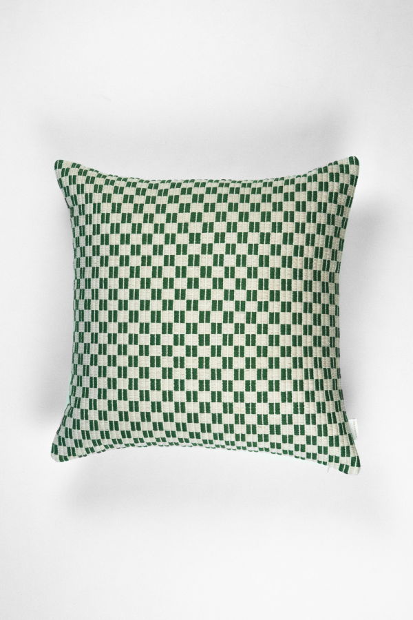 Archive New York Checkered Brocade Pillow - Green/Cream