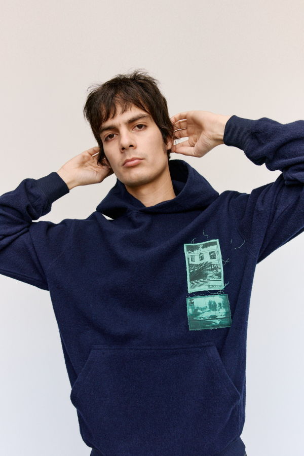 GR10K Blue Navy Brushed Plain Wool Hoodie