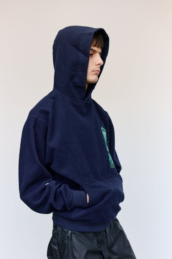 GR10K Blue Navy Brushed Plain Wool Hoodie