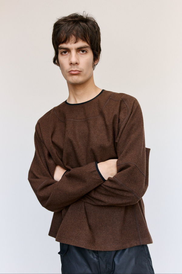 GR10K Brushed Plain Wool Long Sleeve Top