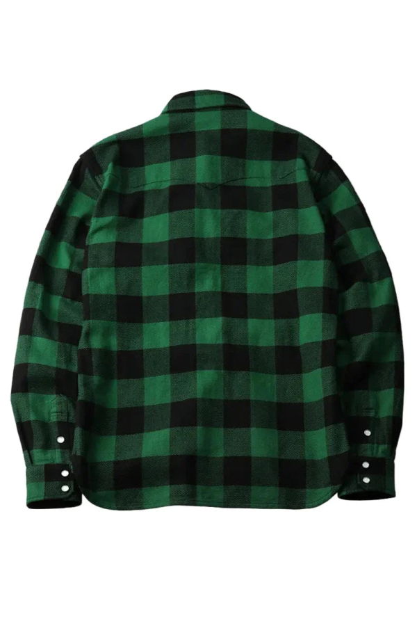 The Flat Head Block Check Western Flannel Shirt [FN-SNW-101L] - Green/Black