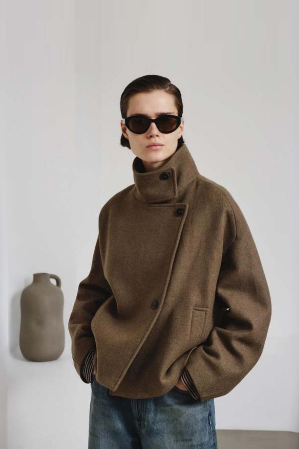 Pomandere Felted Wool Pea Coat - Moss Green