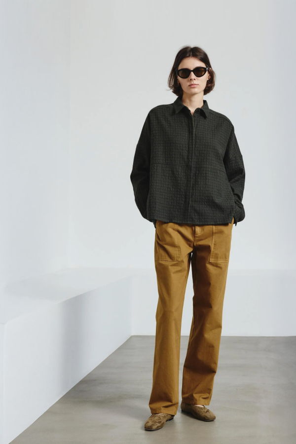 Pomandere Micro Check Shirt - Khaki