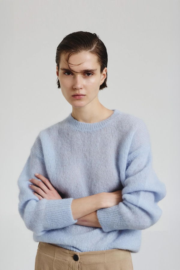 Pomandere Mohair Crew Neck Sweater - Sky Blue