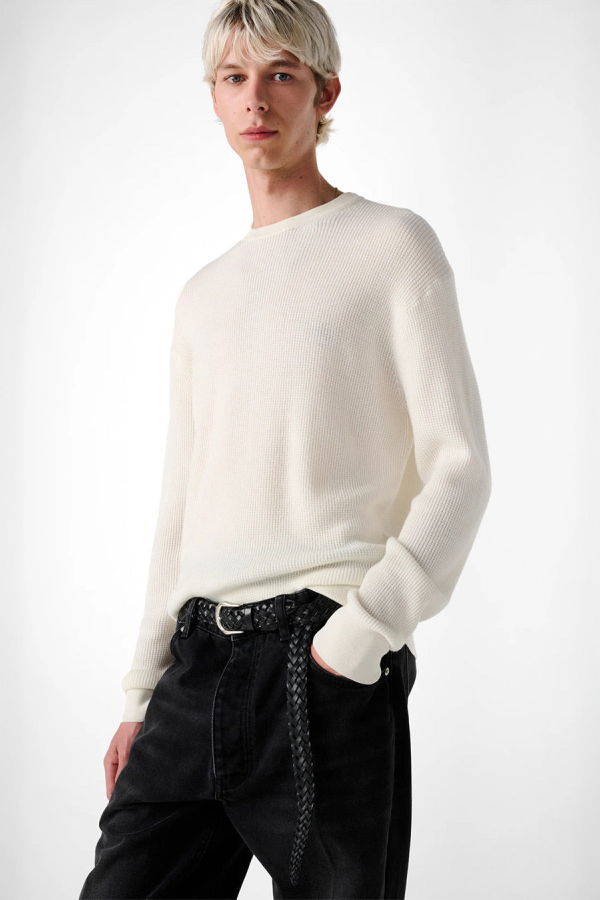 Studio Nicholson Portland Cashmere Waffle Knit Sweater - Parchment