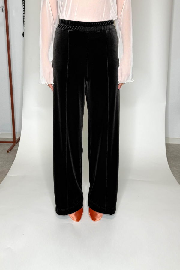 Simone Wild Velvet Top Stitched Pants - Black