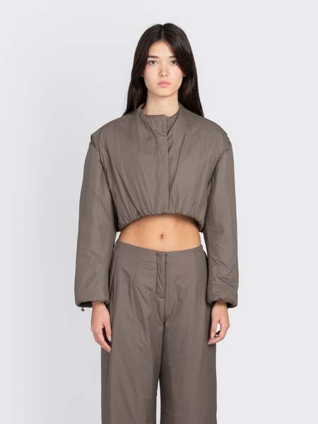 AMOMENTO Grey Knotted Collar Top | Garmentory