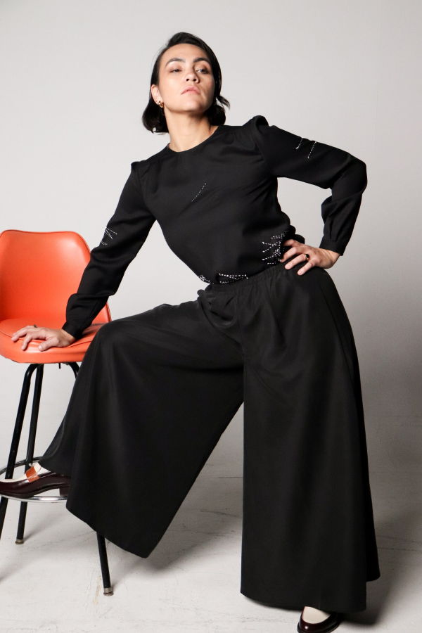 reTOUCHED le claudine Blouse - Noir