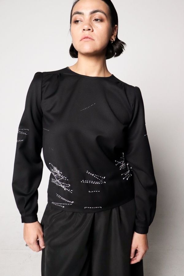 reTOUCHED le claudine Blouse - Noir