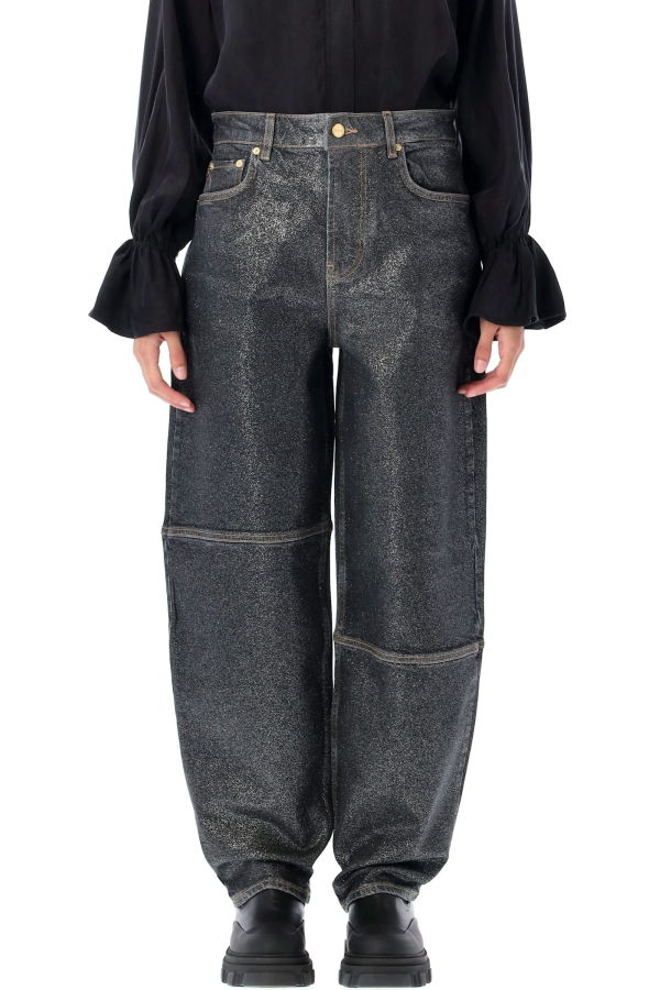 Ganni Shimmery Foil Stary Jeans - Washed Black