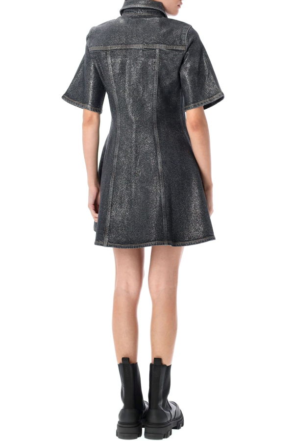 Ganni Shimmery Foil Denim Mini Dress - Washed Black