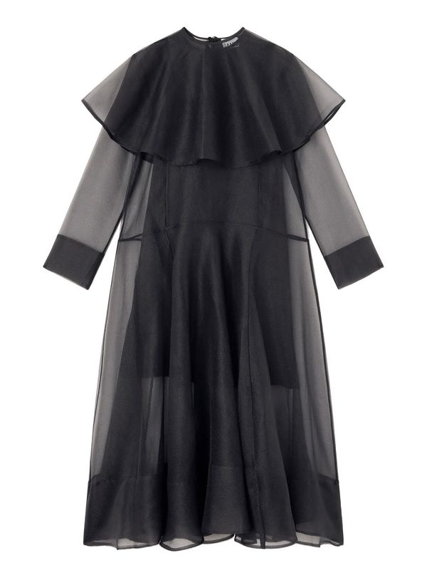 Ganni Long Dress With Hoop Collar - Black