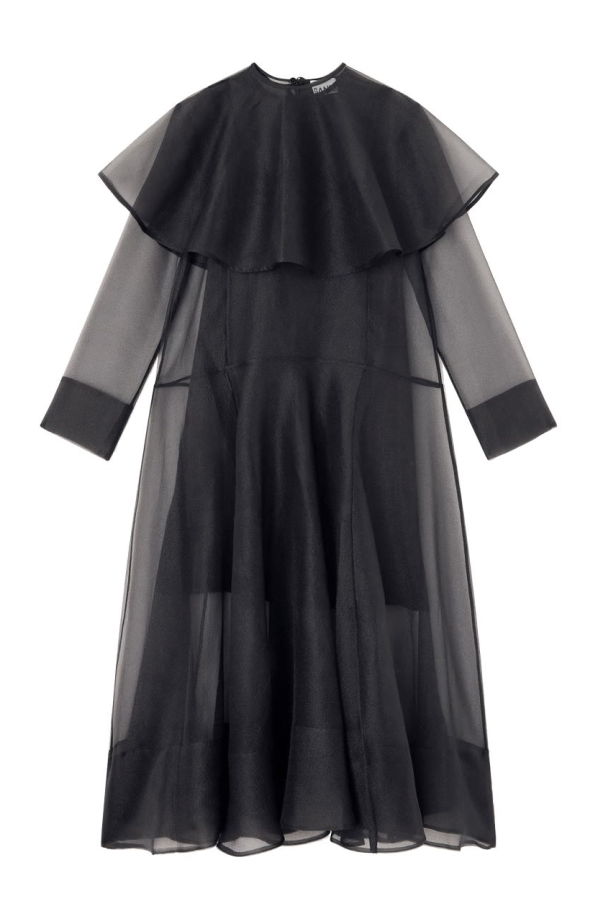Ganni Long Dress With Hoop Collar - Black