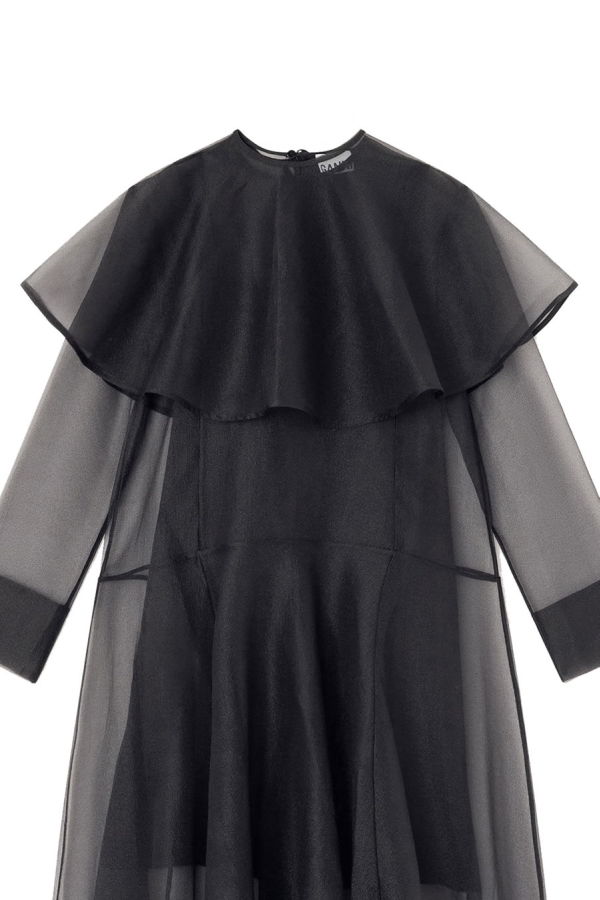 Ganni Long Dress With Hoop Collar - Black